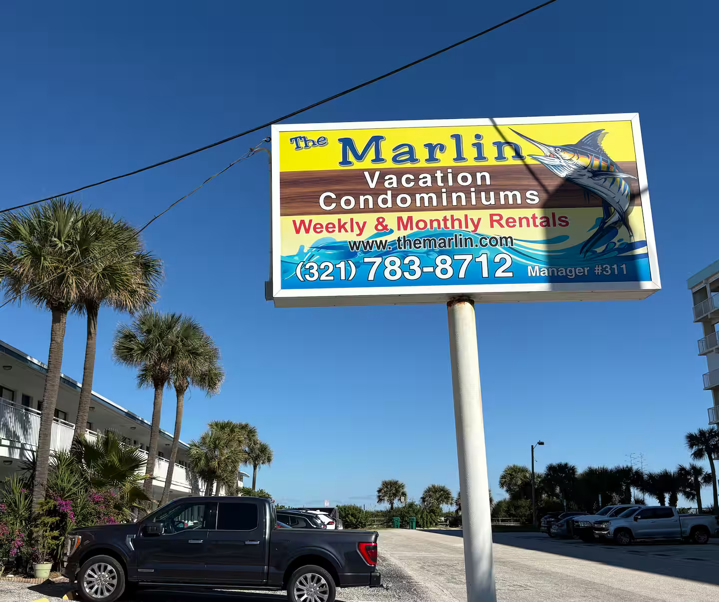 Marlin beachfront property sign in Cocoa Beach