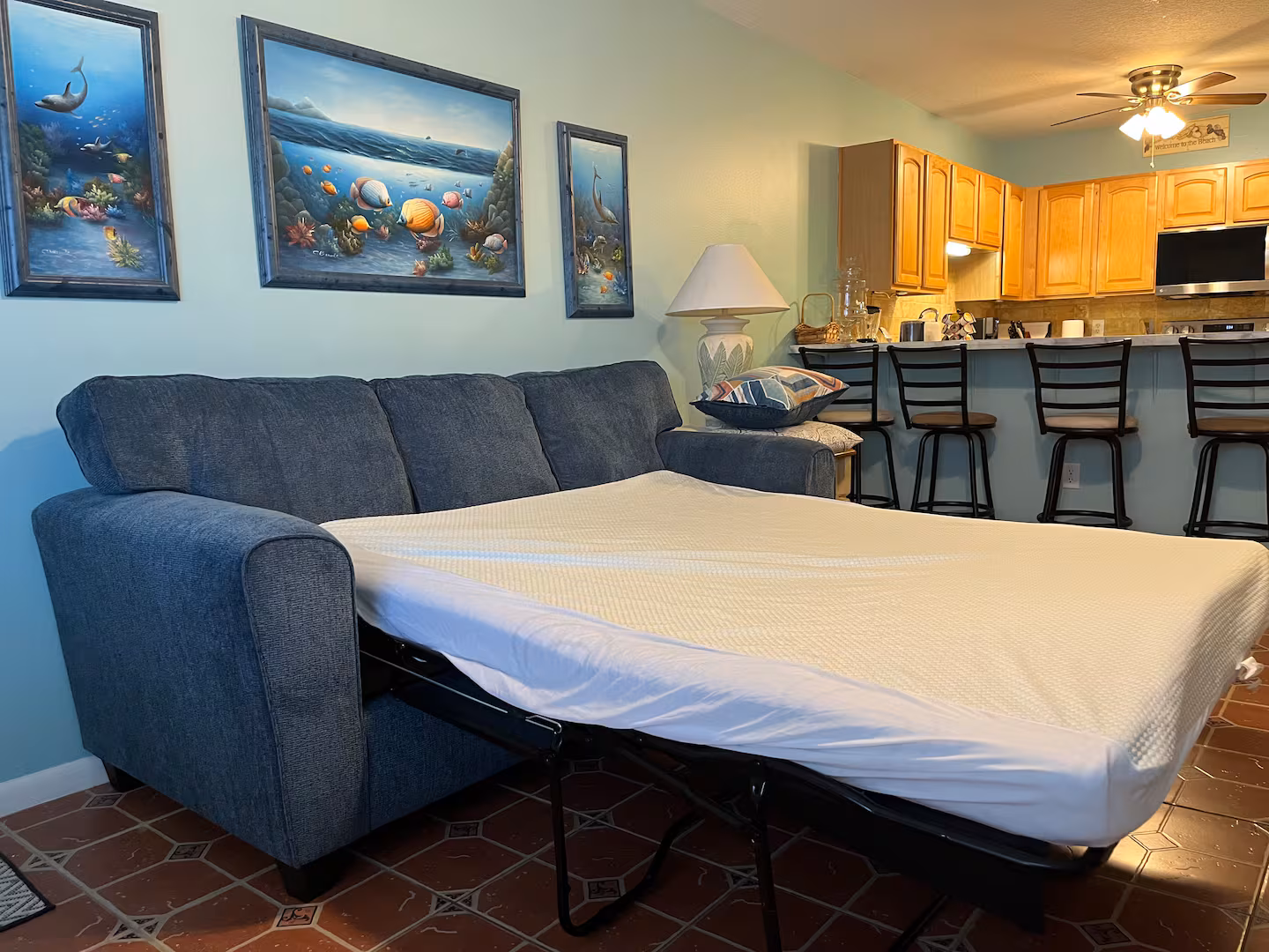 Sleeper sofa at Marlin 309 Cocoa Beach vacation rental